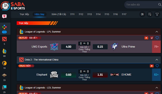 Giao diện đặt cược Esport tại nhà cái